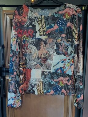 Wonder Woman Comic-Print Long Sleeve Skirt Top - Multicolor